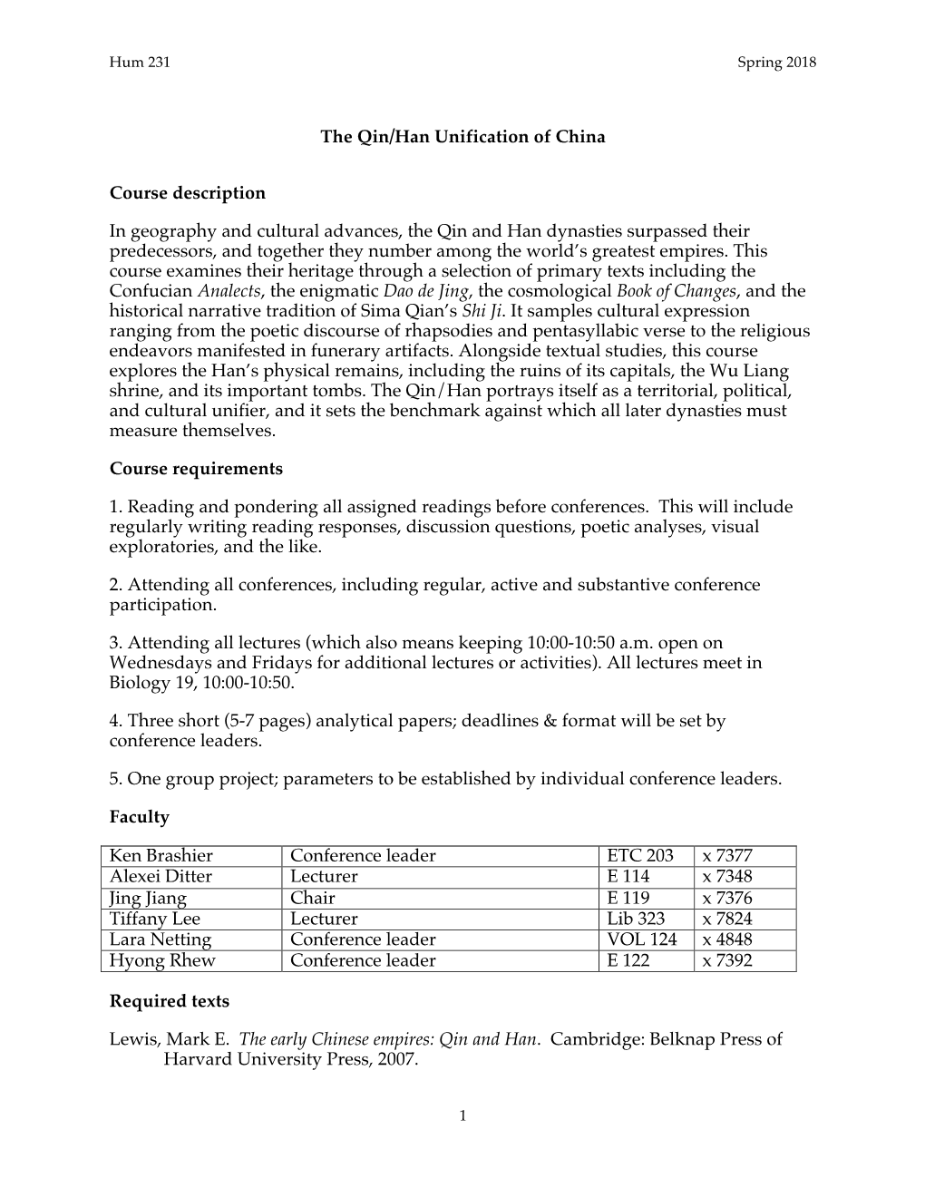 The Qin/Han Unification of China Course Description in Geography