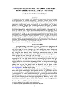 Species Composition and Abundance of Fish and Prawn Species in Ataran River, Mon State