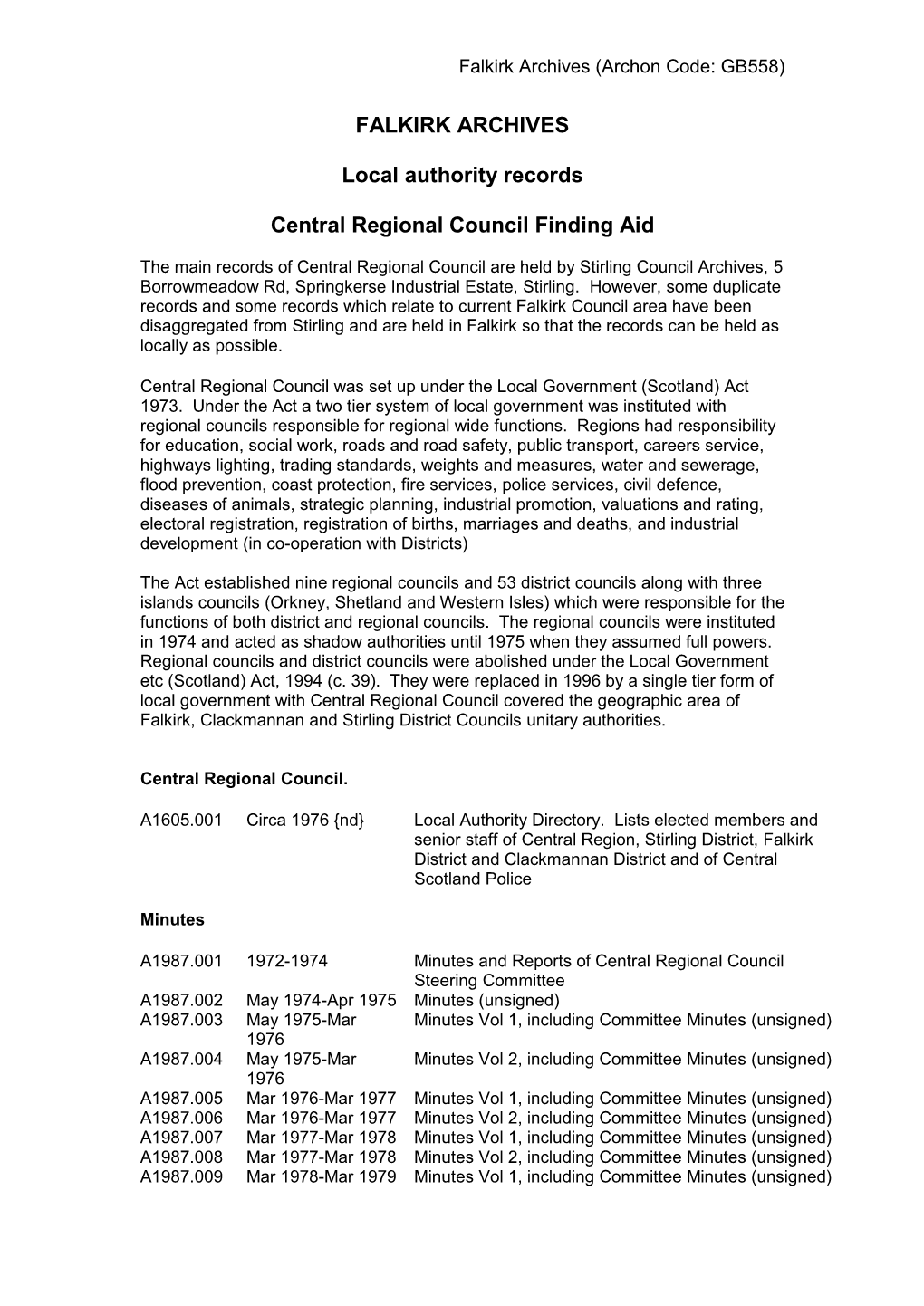 Central Regional Council Finding Aid