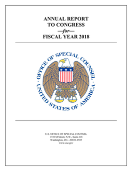 ANNUAL REPORT to CONGRESS —For— FISCAL YEAR 2018