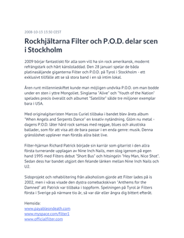 Rockhjältarna Filter Och P.O.D. Delar Scen I Stockholm