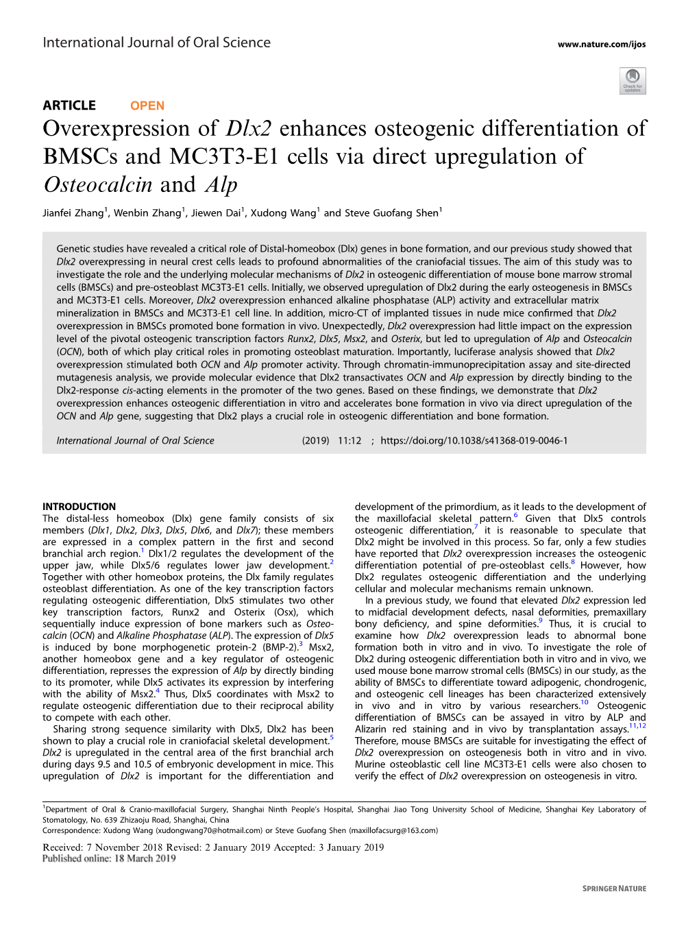 Overexpression of Dlx2 Enhances Osteogenic Differentiation of Bmscs and MC3T3-E1 Cells Via Direct Upregulation of Osteocalcin and Alp