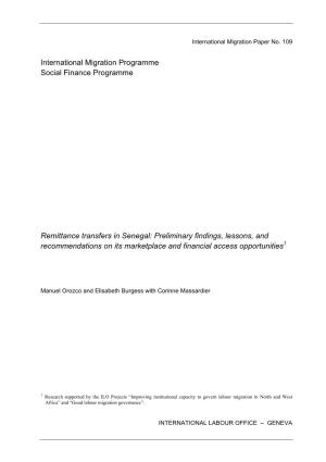 Remittance Transfers in Senegal: Preliminary Findings, Lessons, and 1 Recommendations on Its Marketplace and Financial Access Opportunities