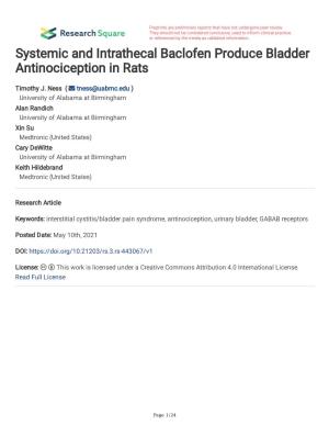 Systemic and Intrathecal Baclofen Produce Bladder Antinociception in Rats