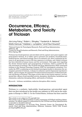 Occurrence, Efficacy, Metabolism, and Toxicity of Triclosan