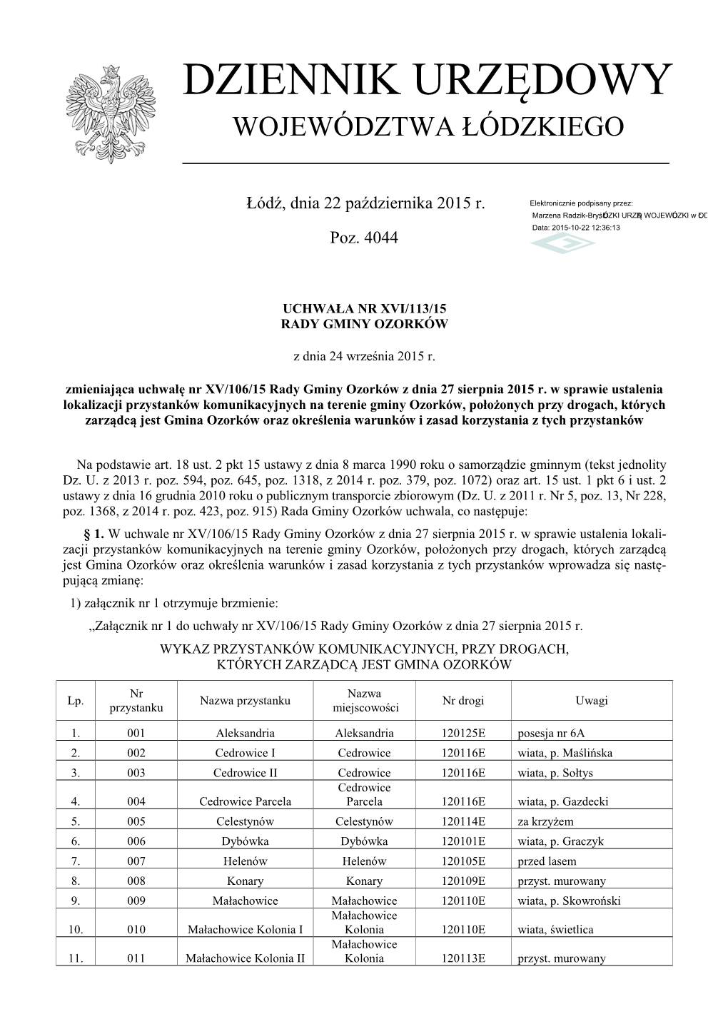 Uchwała Nr XVI/113/15 Z Dnia 24 Września 2015 R