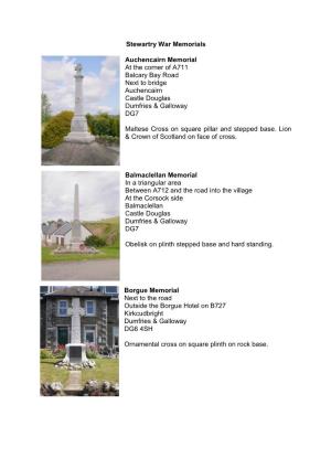 Stewartry War Memorials Auchencairn Memorial at the Corner of A711