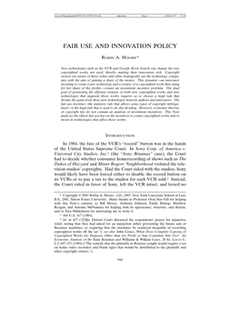 Fair Use and Innovation Policy