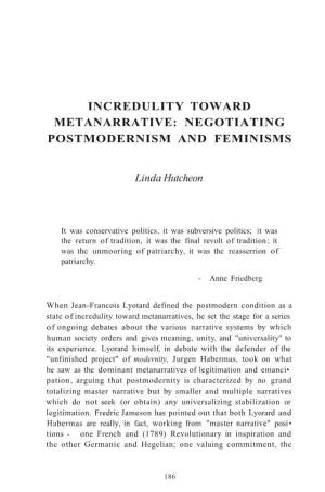 Incredulity Toward Metanarrative: Negotiating Postmodernism and Feminisms