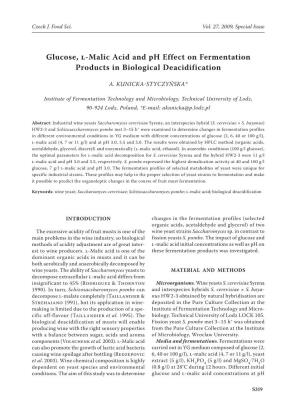 Glucose, L-Malic Acid and Ph Effect on Fermentation Products in Biological Deacidification