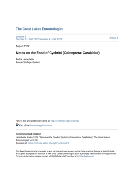 Notes on the Food of Cychrini (Coleoptera: Carabidae)