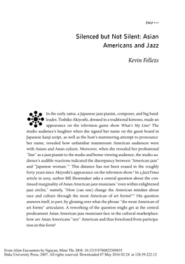 Silenced but Not Silent: Asian Americans and Jazz Kevin Fellezs