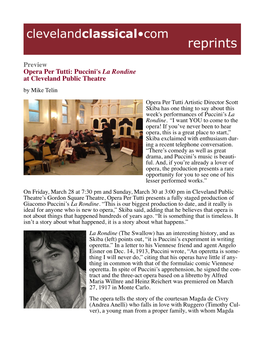 Puccini's La Rondine at Cleveland Public Theatre