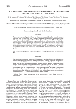 Arge Xanthogaster (Hymenoptera: Argidae): a New Threat to Rose Plants in Meghalaya, India