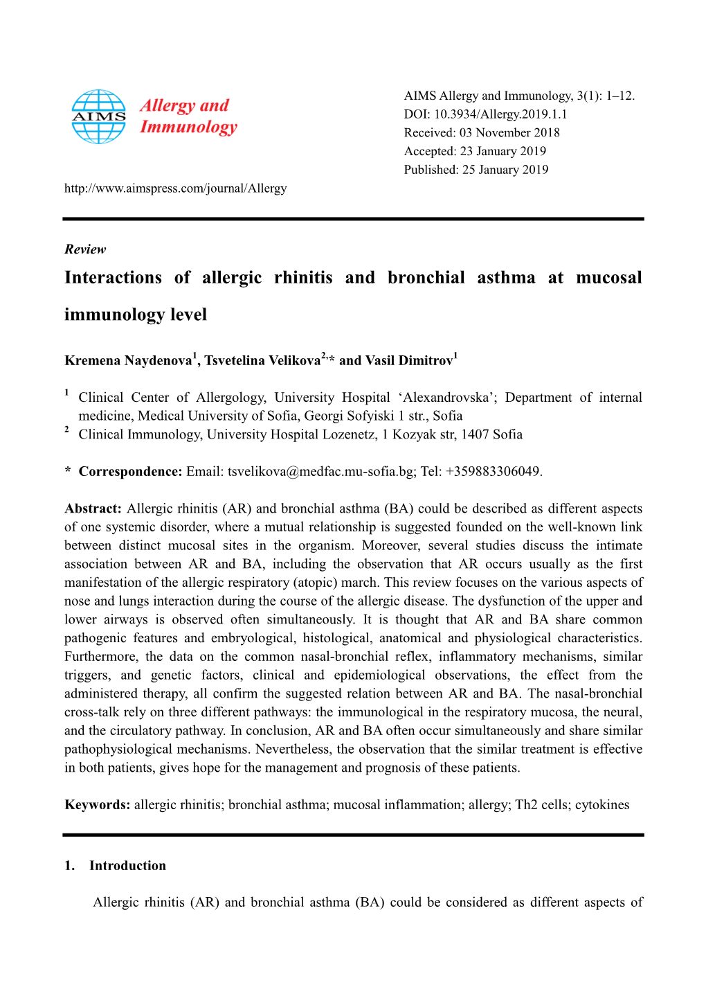 Interactions of Allergic Rhinitis and Bronchial Asthma at Mucosal Immunology Level