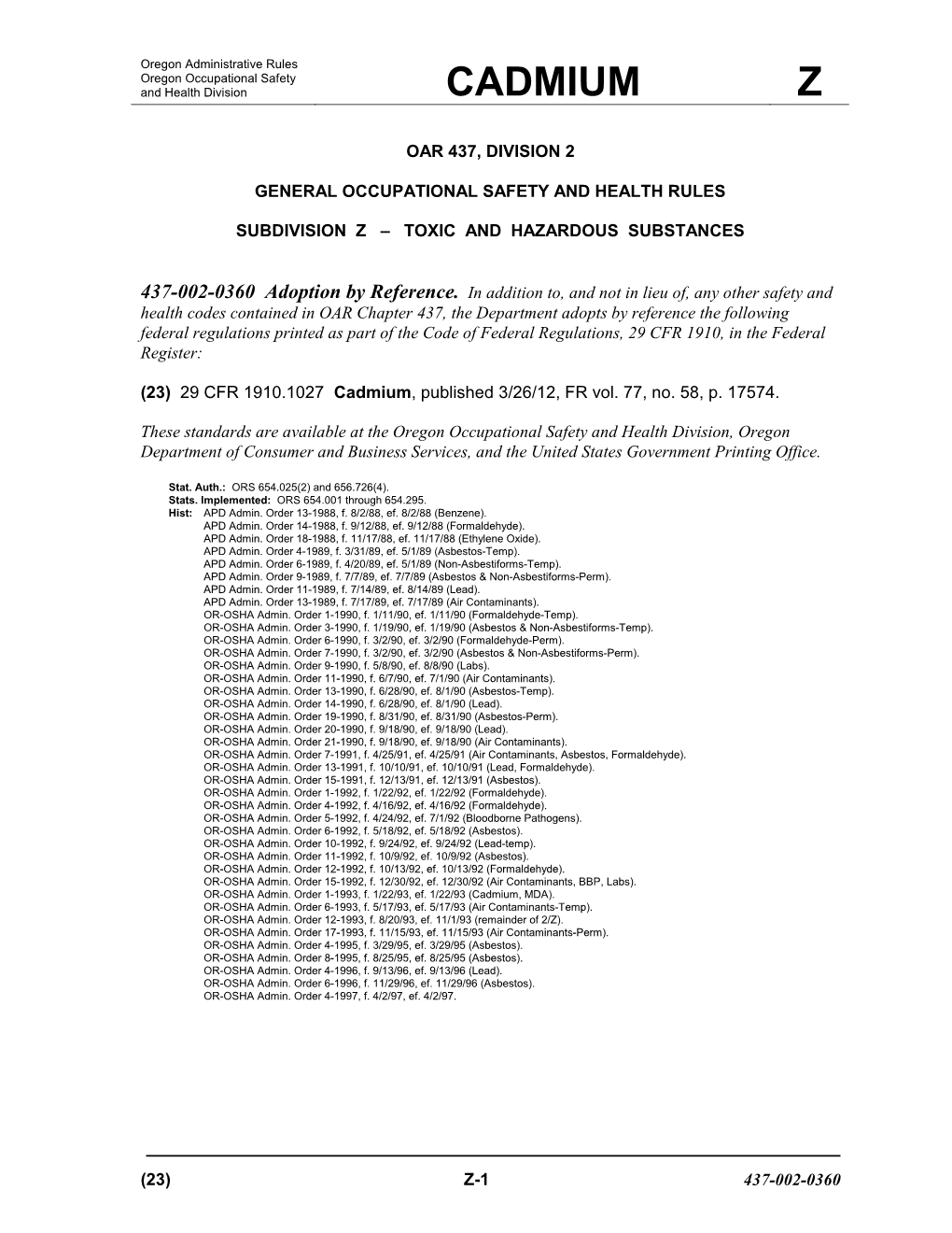 Division 2, Subdivision Z, 1910.1027, Cadmium
