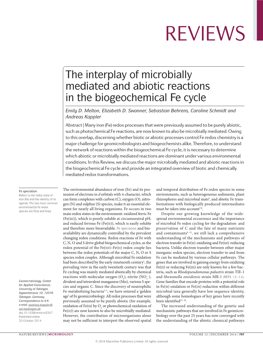 The Interplay of Microbially Mediated and Abiotic Reactions in the Biogeochemical Fe Cycle