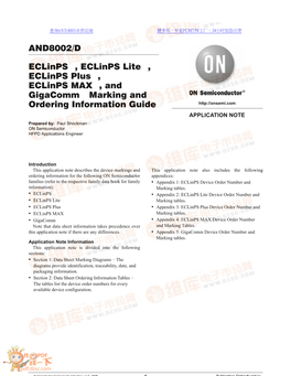 AND8002/D Eclinps™, Eclinps Lite™, Eclinps Plus™, Eclinps MAX™, and Gigacomm™ Marking and Ordering Information Guide