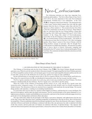 Neo-Confucianism the Following Selections Are from Four Important Neo- Confucian Philosophers