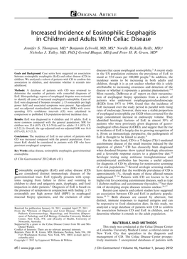 Increased Incidence of Eosinophilic Esophagitis in Children and Adults with Celiac Disease