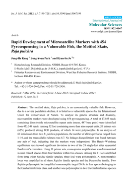 Rapid Development of Microsatellite Markers with 454 Pyrosequencing in a Vulnerable Fish, the Mottled Skate, Raja Pulchra