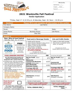 2021 Fall Festival Vendor Application