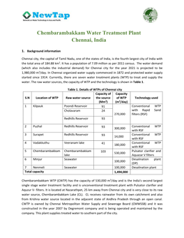 Chembarambakkam Water Treatment Plant Chennai, India