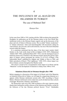 THE INFLUENCE of AL-MANAR on ISLAMISM in TURKEY the Case of Mehmed Âkif