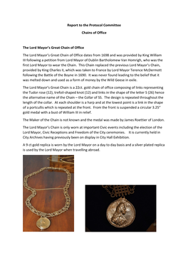 Report on the Chains of the Lord Mayors Office
