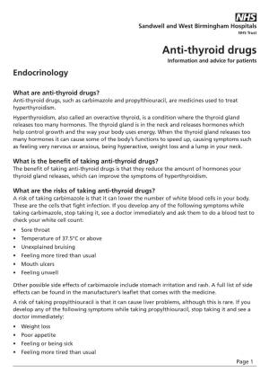Anti-Thyroid Drugs Information and Advice for Patients Endocrinology