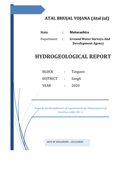 Atal Bhujal Hydrogeological Report- Taluka Tasgaon District Sangli