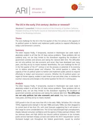 The US in the Early 21St Century: Decline Or Renewal? Abraham F