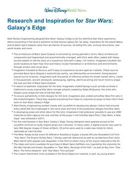 Research and Inspiration for Star Wars: Galaxy's Edge