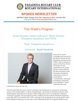 SPOKES NEWSLETTER This Week's Program