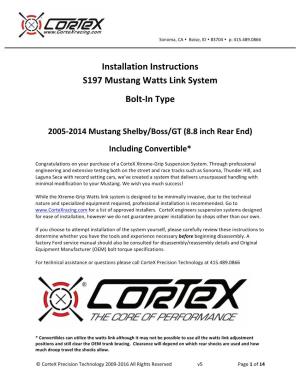 Installation Instructions S197 Mustang Watts Link System Bolt-In Type