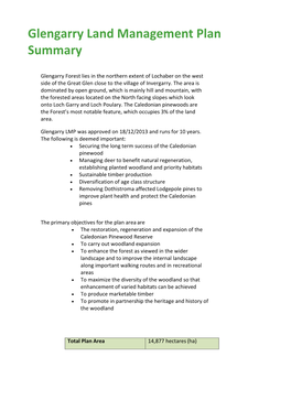 Glengarry Land Management Plan Summary