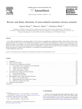 Review and Future Directions of Cross-Cultural Consumer Services Research ⁎ Jingyun Zhang A, , Sharon E