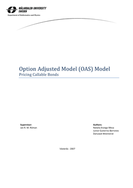 Option Adjusted Model (OAS) Model Pricing Callable Bonds