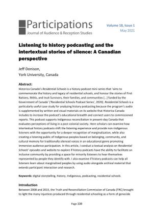 Listening to History Podcasting and the Intertextual Stories of Silence: a Canadian Perspective