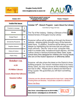 October 2014 Girls Through Advocacy, Education, Volume 14 Issue 6 Philanthropy, and Research.”