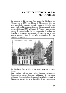 La JUSTICE SEIGNEURIALE De MONTHOIRON