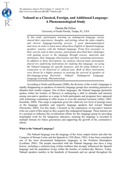 Nahuatl As a Classical, Foreign, and Additional Language: a Phenomenological Study