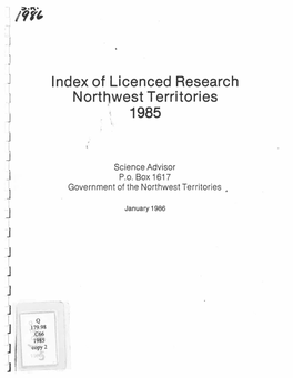Of Licenced Research Northwest Territories