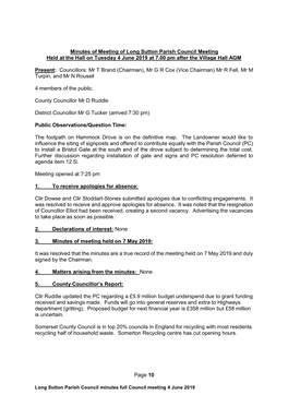 Page 10 Minutes of Meeting of Long Sutton Parish Council Meeting Held