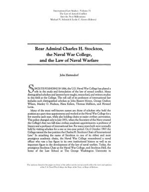 Rear Admiral Charles H. Stockton, the Naval War College, and the Law of Naval Warfare