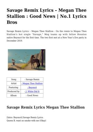 Savage Remix Lyrics &#8211; Megan Thee Stallion