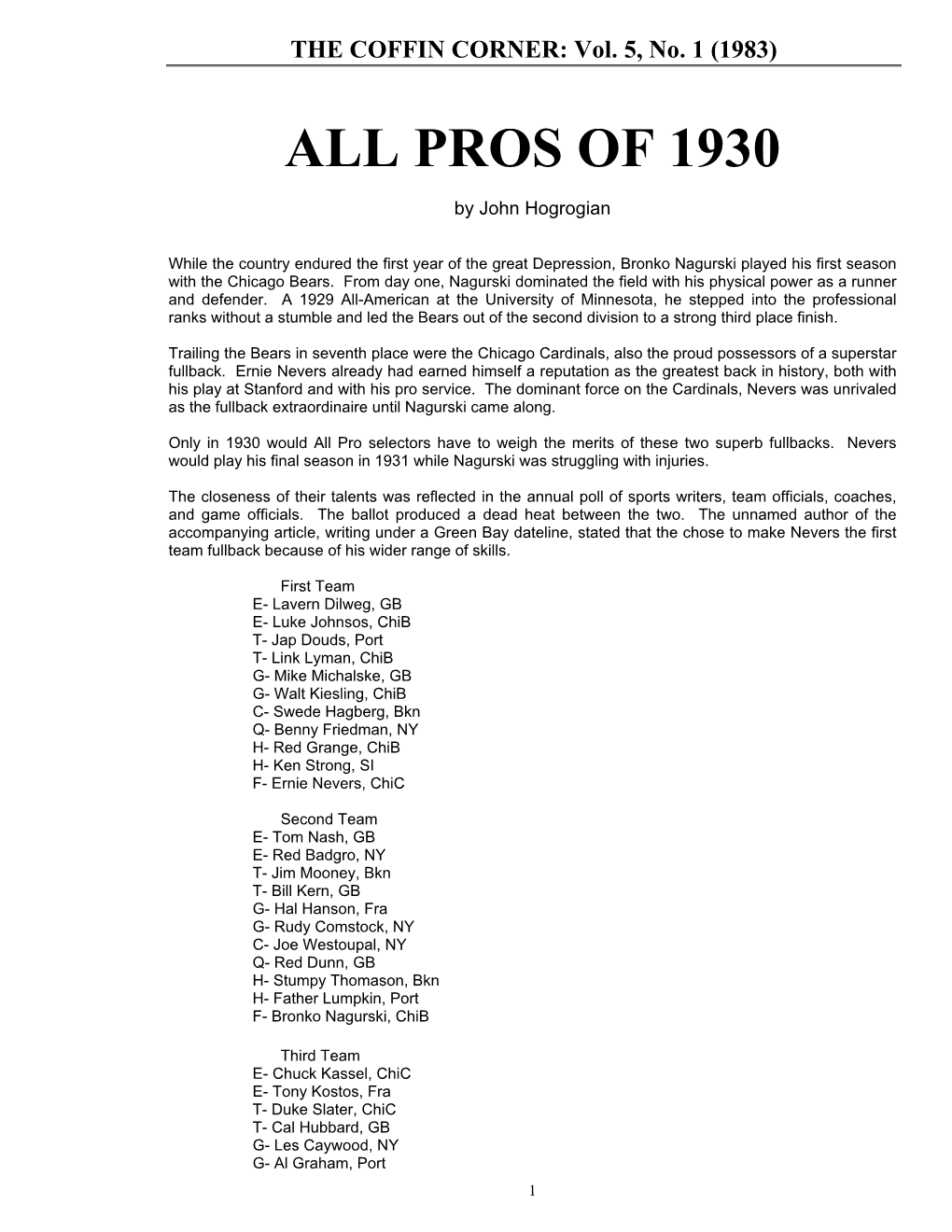 All Pros of 1930