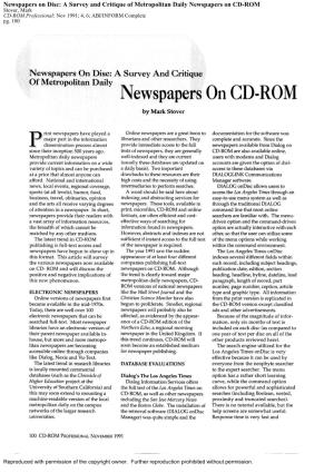 Newspapers on CD-ROM Stover, Mark CD-ROM Professional; Nov 1991; 4, 6; ABI/INFORM Complete Pg