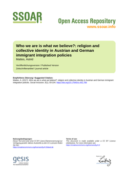 Religion and Collective Identity in Austrian and German Immigrant Integration Policies Mattes, Astrid