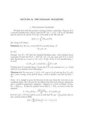 LECTURE 10: the PARALLEL TRANSPORT 1. the Parallel